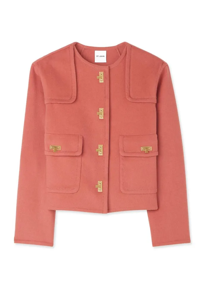 St John Jackets and Coats Women Doubleface Wool And Cashmere Blend Short Jacket Rouge St John Jackets and Coats Women Doubleface Wool And Cashmere Blend Short Jacket Rouge