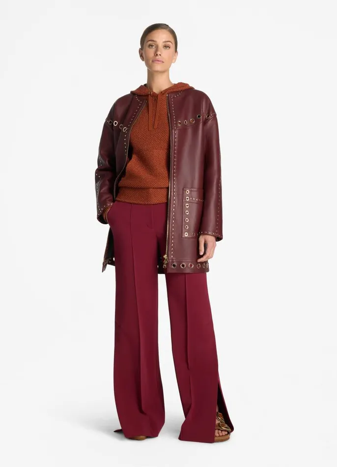 St John Jackets and Coats Women Embellished Doubleface Leather Coat Dark Cranberry St John Jackets and Coats Women Embellished Doubleface Leather Coat Dark Cranberry