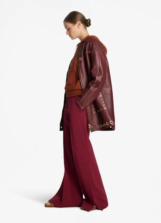 St John Jackets and Coats Women Embellished Doubleface Leather Coat Dark Cranberry St John Jackets and Coats Women Embellished Doubleface Leather Coat Dark Cranberry