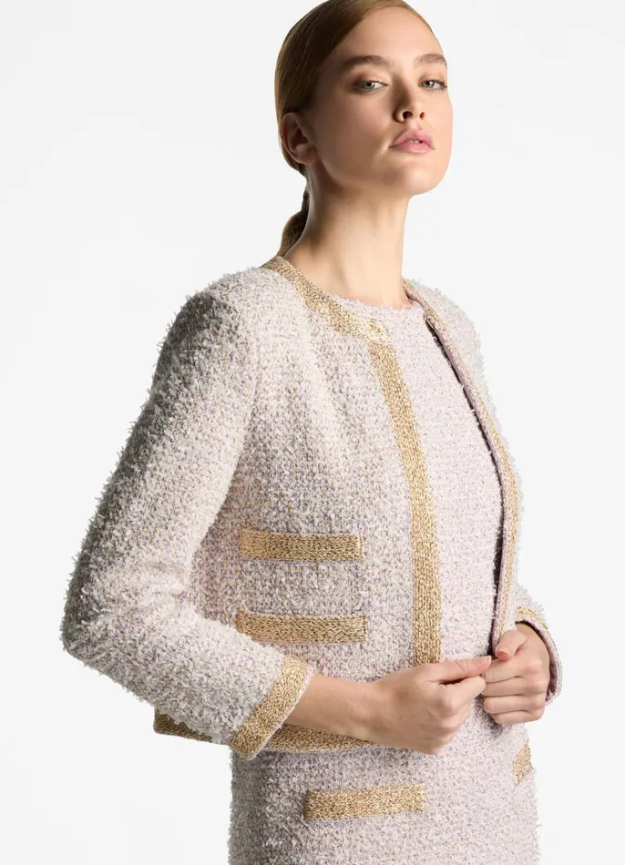 St John Jackets and Coats Women Eyelash Sequin Tweed Jacket Sunflower Multi St John Jackets and Coats Women Eyelash Sequin Tweed Jacket Sunflower Multi