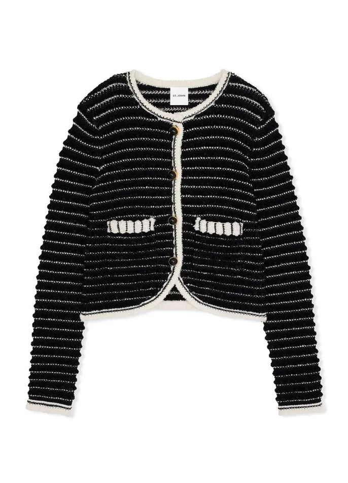 St John Jackets and Coats Women Eyelash Tweed Short Jacket Blackecru