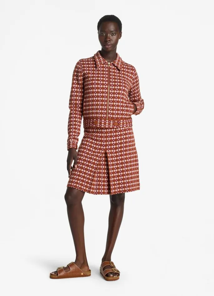 St John Jackets and Coats Women Geo Jacquard Jacket Cranberrybrick Multi St John Jackets and Coats Women Geo Jacquard Jacket Cranberrybrick Multi