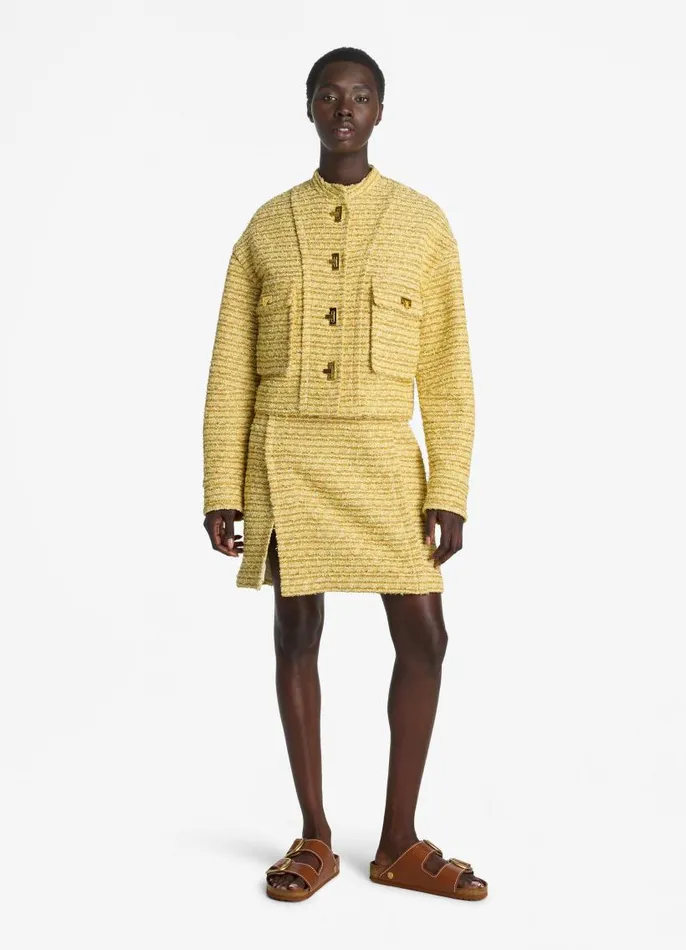 St John Jackets and Coats Women Iconic Textured Tweed Jacket Golden Yellow Multi St John Jackets and Coats Women Iconic Textured Tweed Jacket Golden Yellow Multi