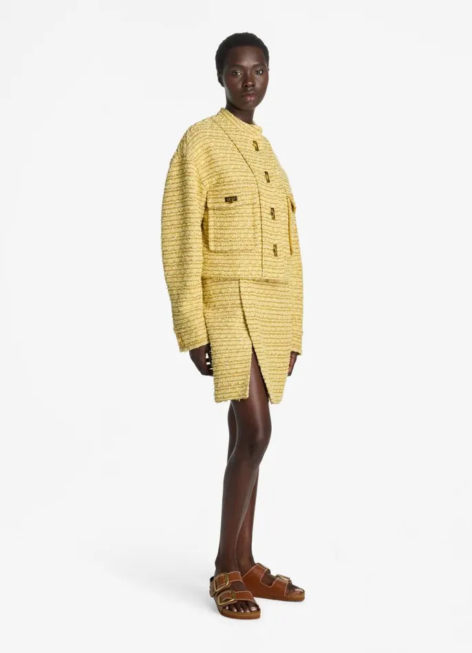 St John Jackets and Coats Women Iconic Textured Tweed Jacket Golden Yellow Multi St John Jackets and Coats Women Iconic Textured Tweed Jacket Golden Yellow Multi