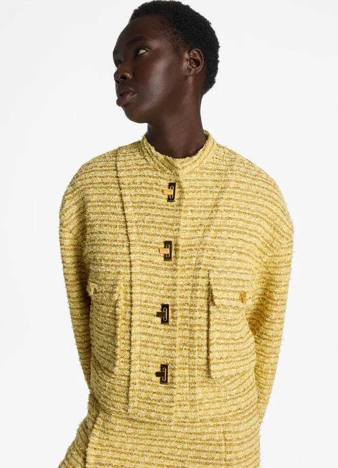 St John Jackets and Coats Women Iconic Textured Tweed Jacket Golden Yellow Multi St John Jackets and Coats Women Iconic Textured Tweed Jacket Golden Yellow Multi