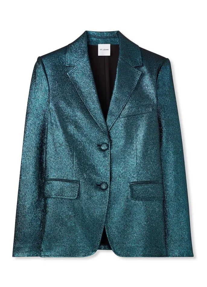 St John Jackets and Coats Women Italian Lightweight Stretch Lurex Jacket Dark Tealblack Multi