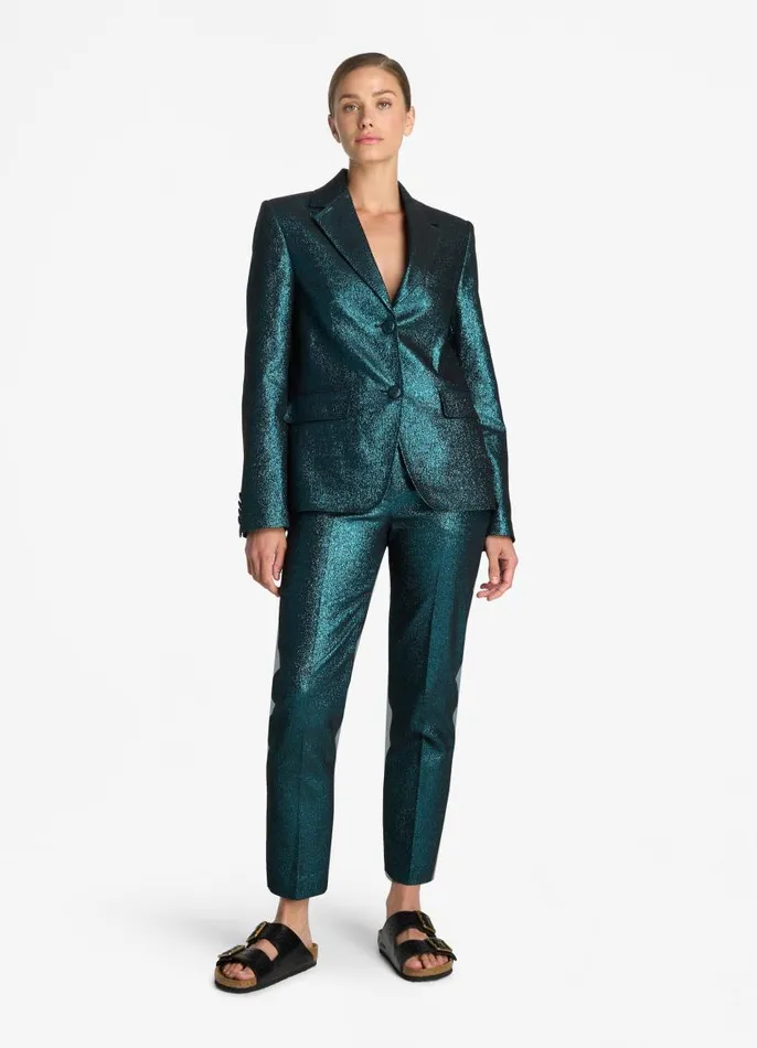 St John Jackets and Coats Women Italian Lightweight Stretch Lurex Jacket Dark Tealblack Multi St John Jackets and Coats Women Italian Lightweight Stretch Lurex Jacket Dark Tealblack Multi
