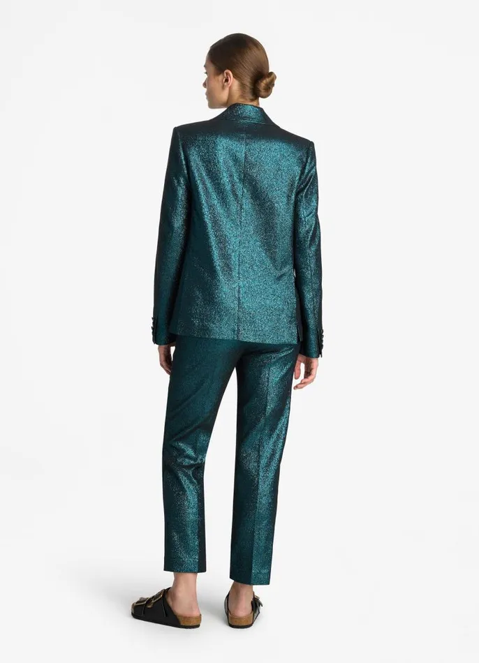 St John Jackets and Coats Women Italian Lightweight Stretch Lurex Jacket Dark Tealblack Multi St John Jackets and Coats Women Italian Lightweight Stretch Lurex Jacket Dark Tealblack Multi