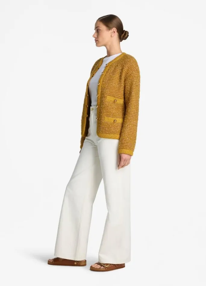 St John Jackets and Coats Women Lurex And Eyelash Textured Signature Knit Jacket Marigold Multi St John Jackets and Coats Women Lurex And Eyelash Textured Signature Knit Jacket Marigold Multi