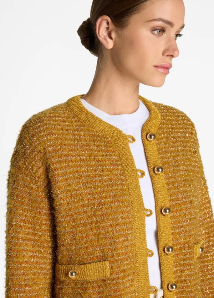 St John Jackets and Coats Women Lurex And Eyelash Textured Signature Knit Jacket Marigold Multi St John Jackets and Coats Women Lurex And Eyelash Textured Signature Knit Jacket Marigold Multi