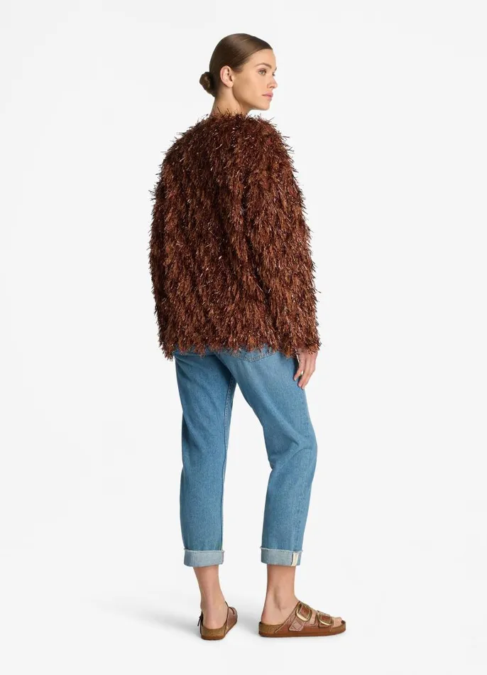 St John Jackets and Coats Women Metallic And Sequin Fur Jacket Brickcopper Multi St John Jackets and Coats Women Metallic And Sequin Fur Jacket Brickcopper Multi