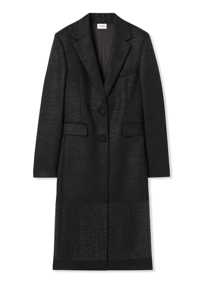 St John Jackets and Coats Women Metallic Twill Long Jacket Black