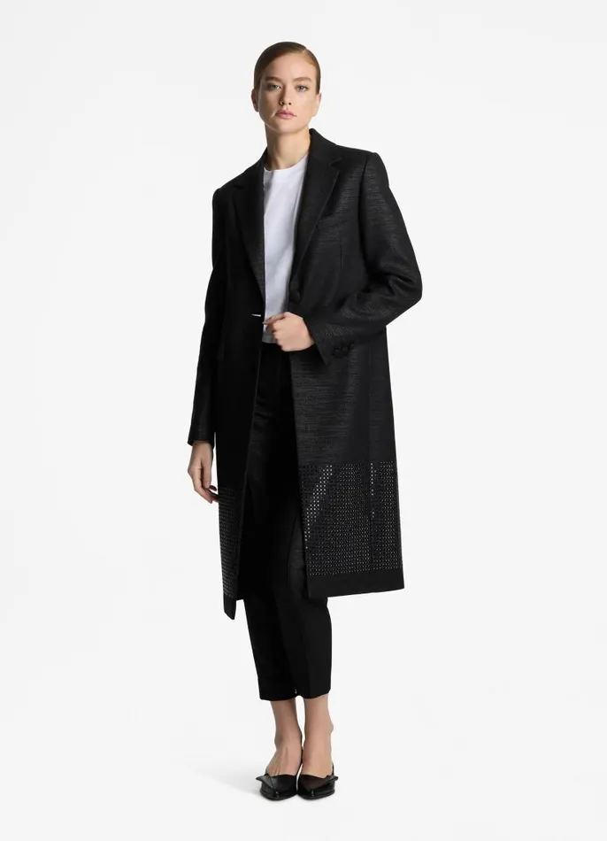 St John Jackets and Coats Women Metallic Twill Long Jacket Black St John Jackets and Coats Women Metallic Twill Long Jacket Black