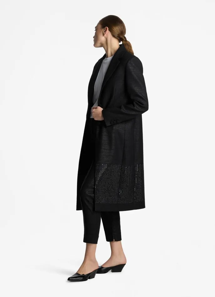 St John Jackets and Coats Women Metallic Twill Long Jacket Black St John Jackets and Coats Women Metallic Twill Long Jacket Black