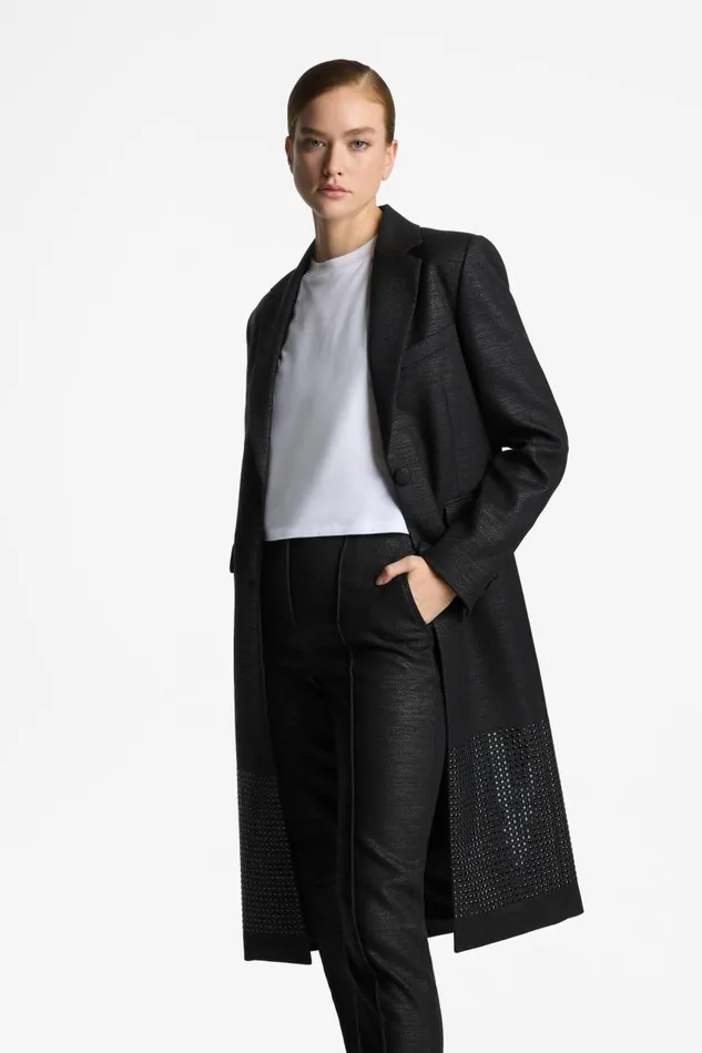 St John Jackets and Coats Women Metallic Twill Long Jacket Black St John Jackets and Coats Women Metallic Twill Long Jacket Black