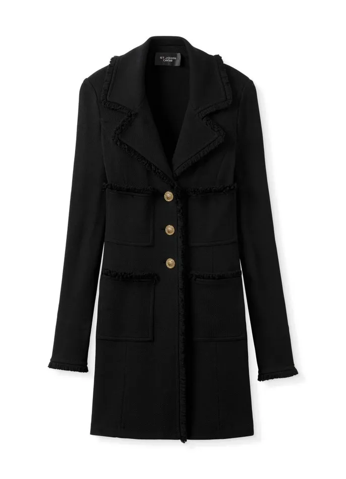 St John Jackets and Coats Women Milano Fringed Pique Knit Topper Caviar