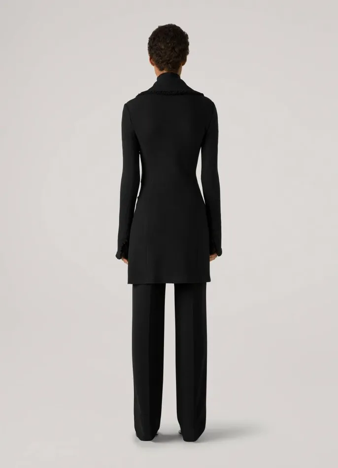 St John Jackets and Coats Women Milano Fringed Pique Knit Topper Caviar St John Jackets and Coats Women Milano Fringed Pique Knit Topper Caviar