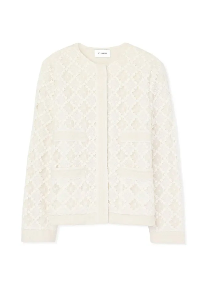 St John Jackets and Coats Women Mixed Media Short Jacket Ecru Lurex Multi