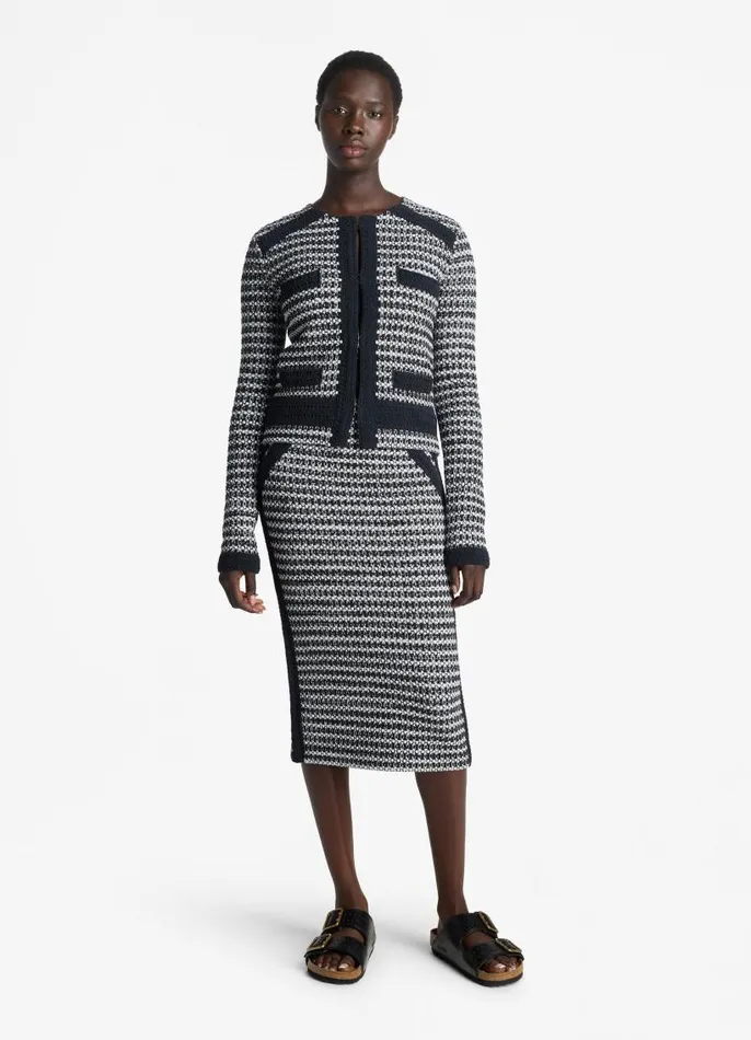 St John Jackets and Coats Women Mixed Stretch Knit Jacket Blackivory Multi St John Jackets and Coats Women Mixed Stretch Knit Jacket Blackivory Multi