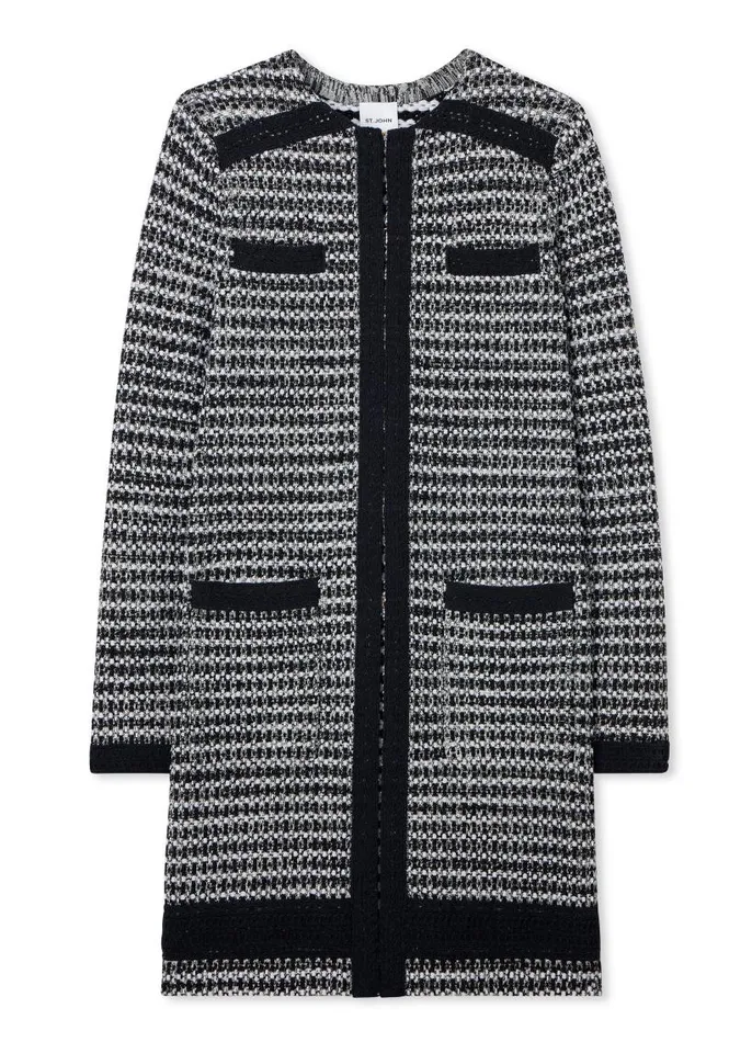St John Jackets and Coats Women Mixed Stretch Knit Topper Blackivory Multi