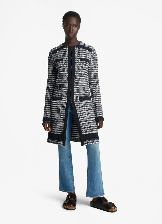 St John Jackets and Coats Women Mixed Stretch Knit Topper Blackivory Multi St John Jackets and Coats Women Mixed Stretch Knit Topper Blackivory Multi