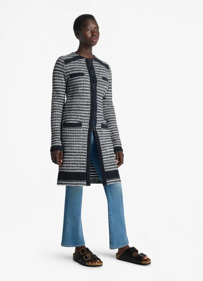 St John Jackets and Coats Women Mixed Stretch Knit Topper Blackivory Multi St John Jackets and Coats Women Mixed Stretch Knit Topper Blackivory Multi