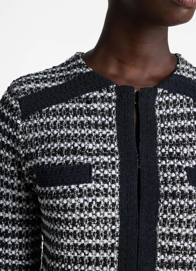 St John Jackets and Coats Women Mixed Stretch Knit Topper Blackivory Multi St John Jackets and Coats Women Mixed Stretch Knit Topper Blackivory Multi