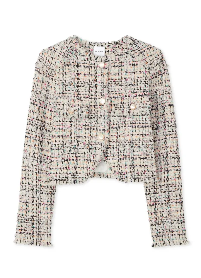 St John Jackets and Coats Women Multicolor Eyelash Tweed Jacket Ecru Multi
