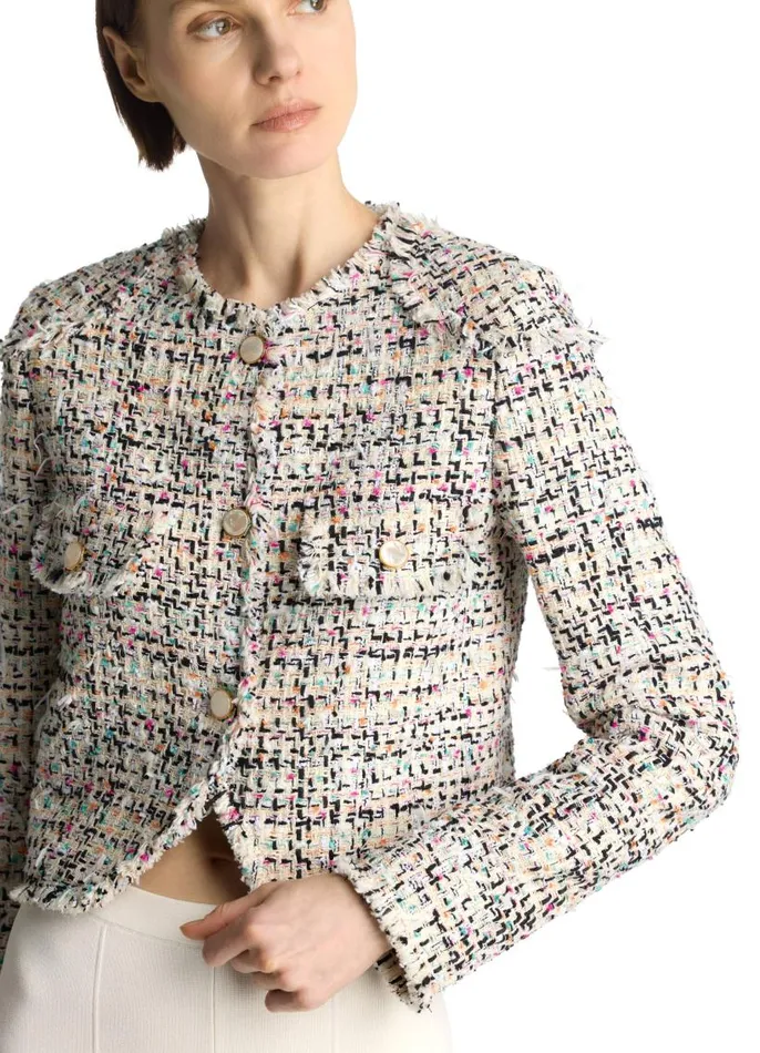 St John Jackets and Coats Women Multicolor Eyelash Tweed Jacket Ecru Multi St John Jackets and Coats Women Multicolor Eyelash Tweed Jacket Ecru Multi