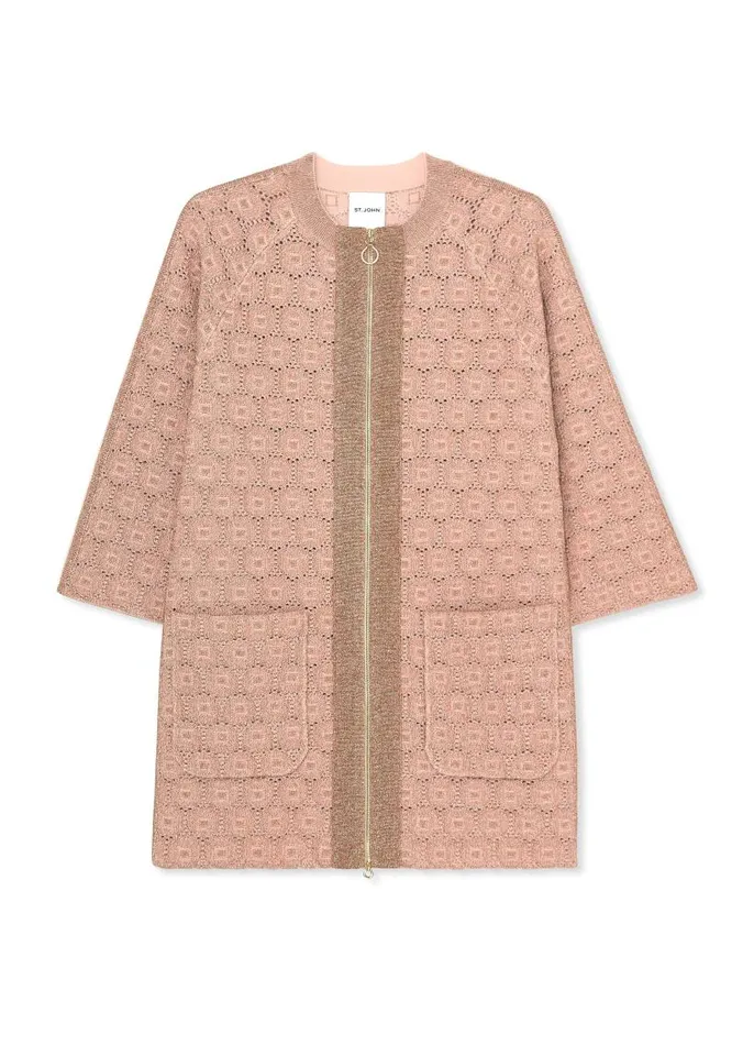 St John Jackets and Coats Women Pointelle Knit Zip Jacket Light Blossomcopper Lurex Multi