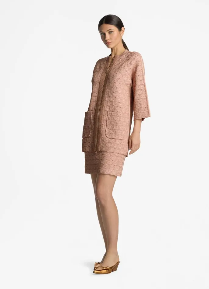 St John Jackets and Coats Women Pointelle Knit Zip Jacket Light Blossomcopper Lurex Multi St John Jackets and Coats Women Pointelle Knit Zip Jacket Light Blossomcopper Lurex Multi