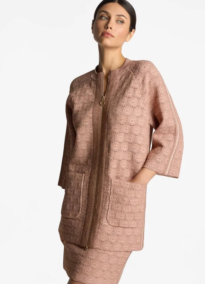 St John Jackets and Coats Women Pointelle Knit Zip Jacket Light Blossomcopper Lurex Multi St John Jackets and Coats Women Pointelle Knit Zip Jacket Light Blossomcopper Lurex Multi