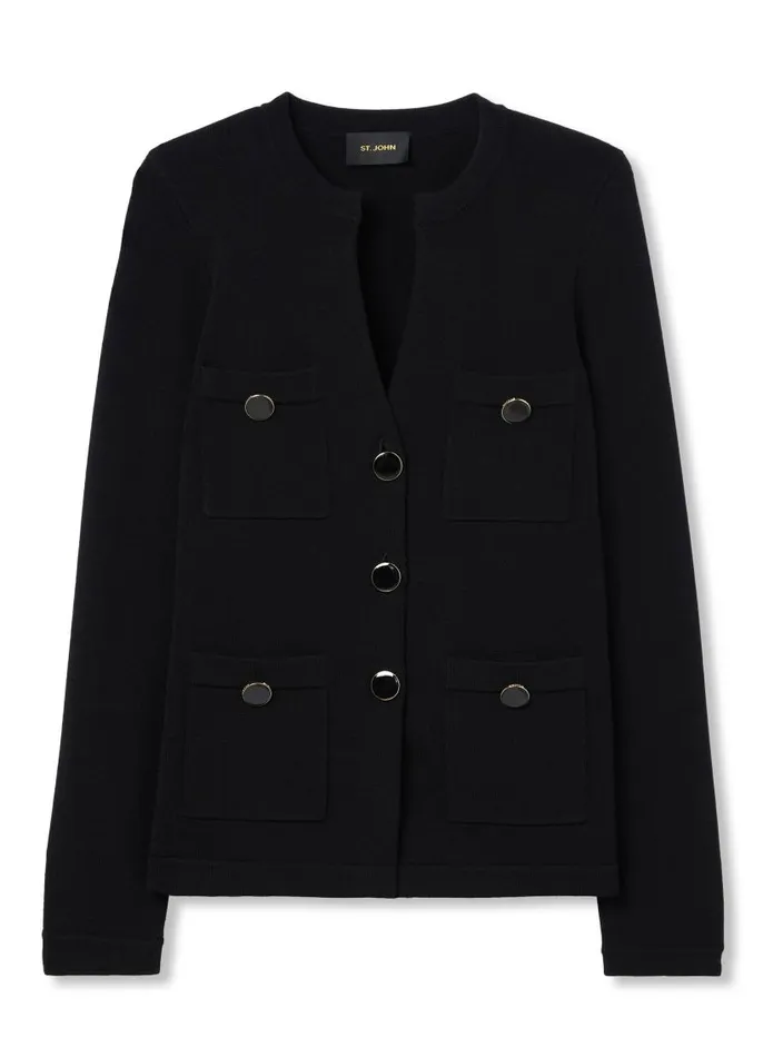 St John Jackets and Coats Women Santiago Knit Button Jacket Black