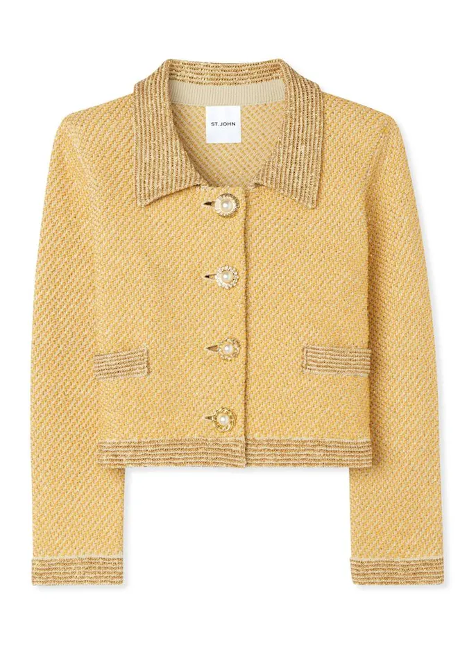 St John Jackets and Coats Women Sequin Stretch Twill Knit 34 Sleeve Jacket Golden Rodlight Khaki Multi St John Jackets and Coats Women Sequin Stretch Twill Knit 34 Sleeve Jacket Golden Rodlight Khaki Multi