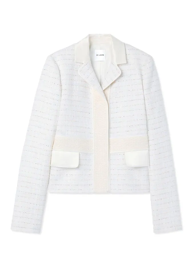 St John Jackets and Coats Women Sequin Tweed Open Weave Jacket Ivory Multi