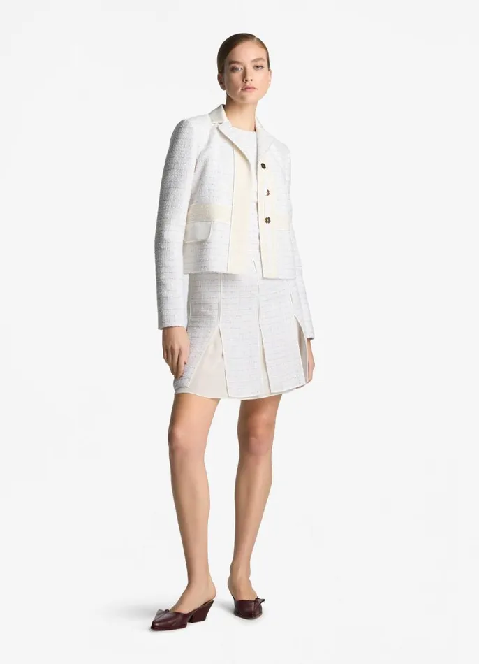 St John Jackets and Coats Women Sequin Tweed Open Weave Jacket Ivory Multi St John Jackets and Coats Women Sequin Tweed Open Weave Jacket Ivory Multi