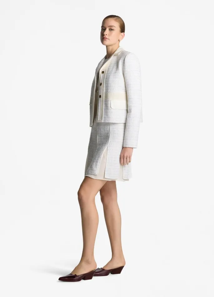 St John Jackets and Coats Women Sequin Tweed Open Weave Jacket Ivory Multi St John Jackets and Coats Women Sequin Tweed Open Weave Jacket Ivory Multi