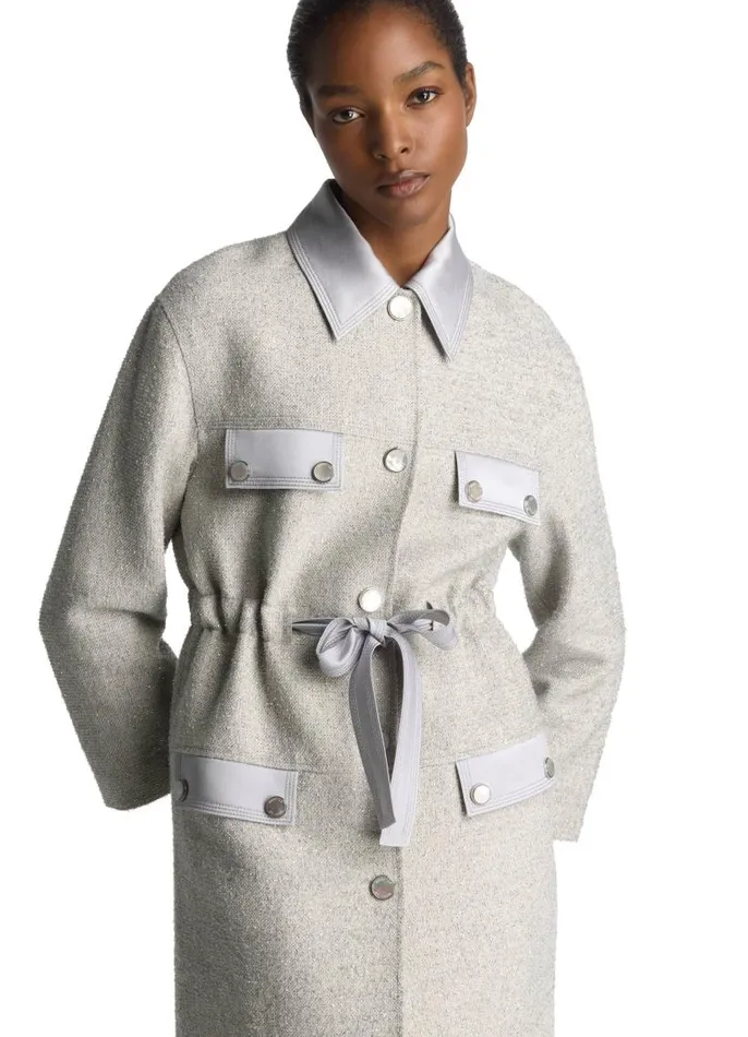 St John Jackets and Coats Women Silver Tweed Jacket Platinum Multi St John Jackets and Coats Women Silver Tweed Jacket Platinum Multi