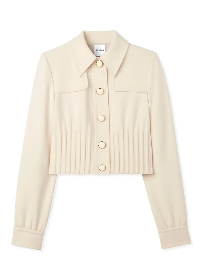 St John Jackets and Coats Women Stretch Crepe Cinched Waist Jacket Ecru