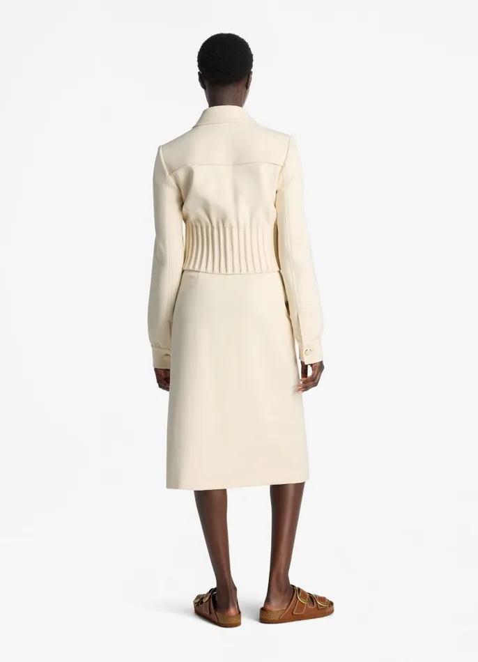 St John Jackets and Coats Women Stretch Crepe Cinched Waist Jacket Ecru St John Jackets and Coats Women Stretch Crepe Cinched Waist Jacket Ecru