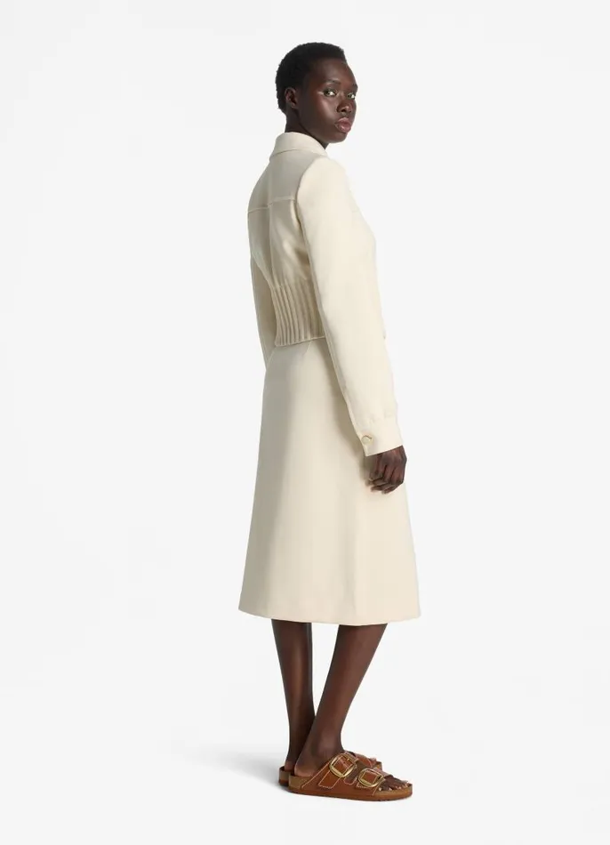 St John Jackets and Coats Women Stretch Crepe Cinched Waist Jacket Ecru St John Jackets and Coats Women Stretch Crepe Cinched Waist Jacket Ecru