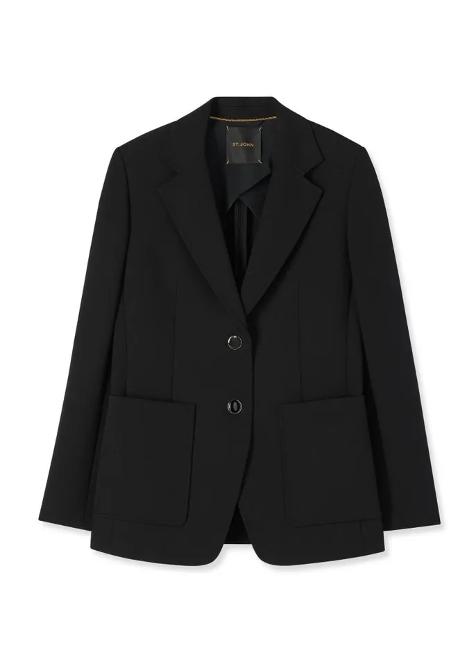 St John Jackets and Coats Women Stretch Crepe Double Button Jacket Black