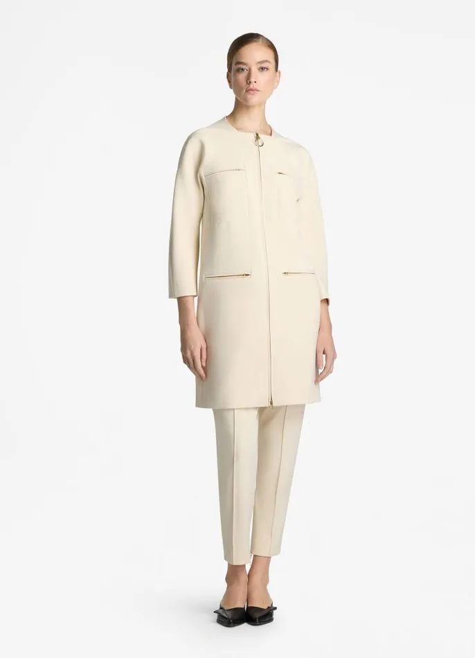 St John Jackets and Coats Women Stretch Crepe Zip Jacket Ecru St John Jackets and Coats Women Stretch Crepe Zip Jacket Ecru