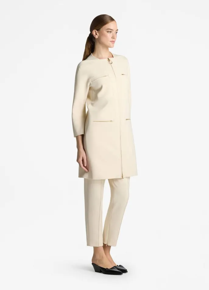 St John Jackets and Coats Women Stretch Crepe Zip Jacket Ecru St John Jackets and Coats Women Stretch Crepe Zip Jacket Ecru