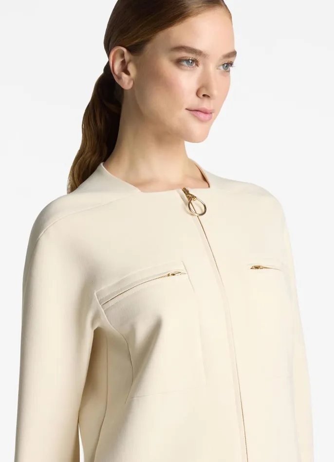 St John Jackets and Coats Women Stretch Crepe Zip Jacket Ecru St John Jackets and Coats Women Stretch Crepe Zip Jacket Ecru