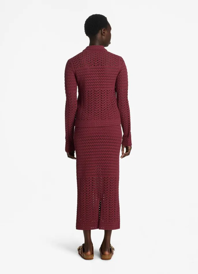 St John Jackets and Coats Women Stretch Crochet Stitch Cardigan Cranberry St John Jackets and Coats Women Stretch Crochet Stitch Cardigan Cranberry