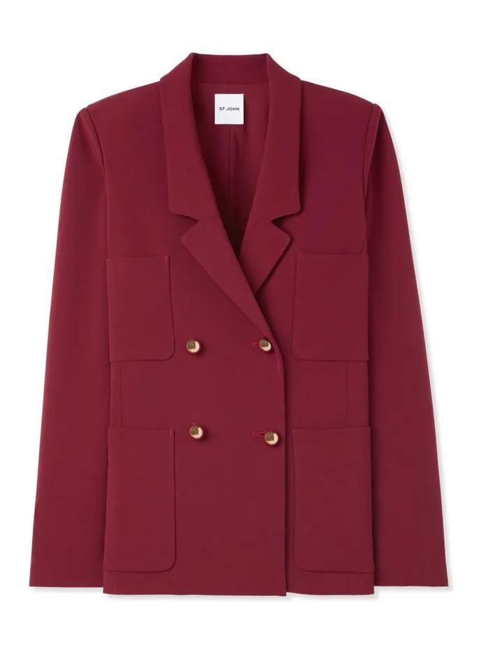 St John Jackets and Coats Women Stretch Italian Knit Cady Jacket Raspberry