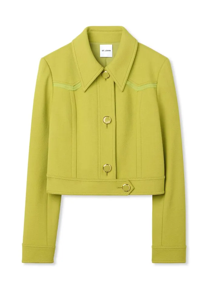 St John Jackets and Coats Women Tailored Wool Blend Jacket Chartreuse