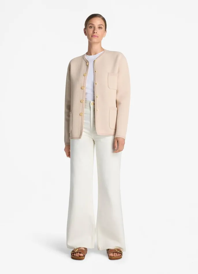 St John Jackets and Coats Women Textured Stretch Twill Jacket Light Peony St John Jackets and Coats Women Textured Stretch Twill Jacket Light Peony