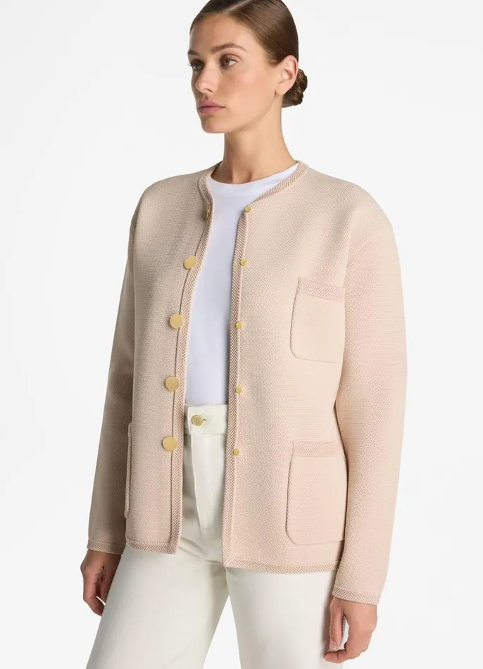 St John Jackets and Coats Women Textured Stretch Twill Jacket Light Peony St John Jackets and Coats Women Textured Stretch Twill Jacket Light Peony